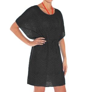 Mario Serrani Black Women's Swim Cover-Up with Belt Tie